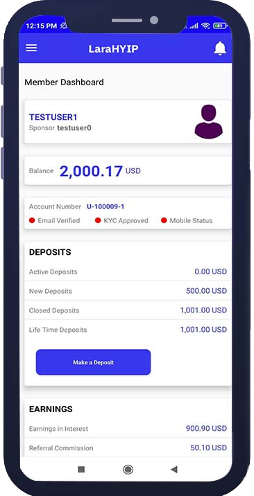 Mobile application for HYIP
